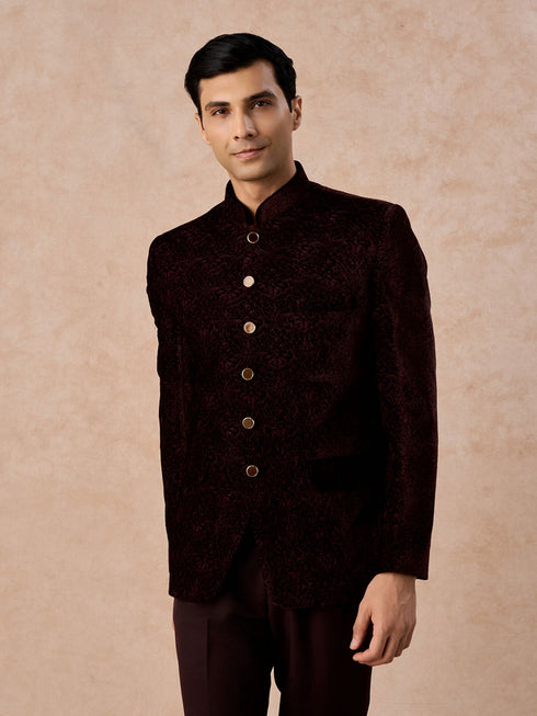 Manyavar Wine Toned Regal Jodhpuri Suit