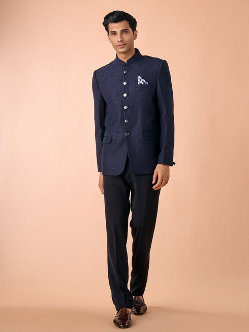 Manyavar Majestic Dark Blue Jodhpuri Suit