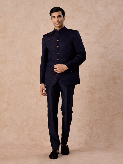 Manyavar Regal Blue Satin Jodhpuri Suit