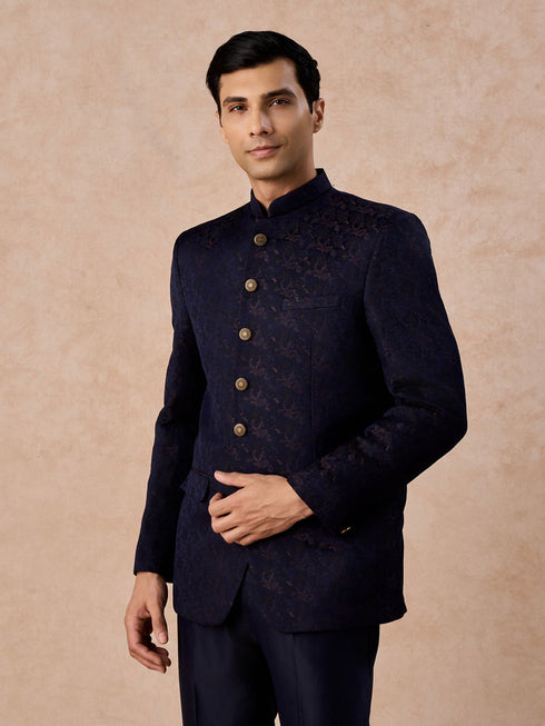 Manyavar Regal Blue Satin Jodhpuri Suit