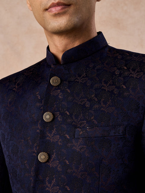 Manyavar Regal Blue Satin Jodhpuri Suit