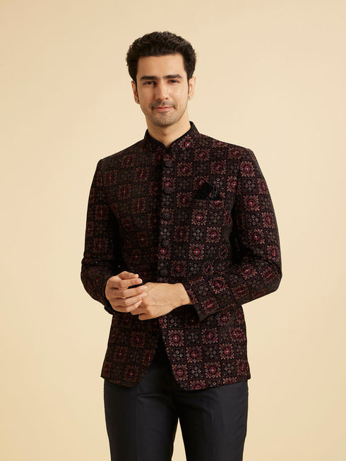 Manyavar Regal Blue Velvet Jodhpuri Suit