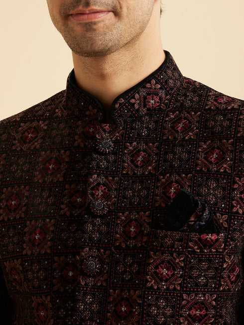 Manyavar Regal Blue Velvet Jodhpuri Suit
