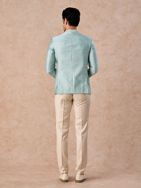Manyavar Light Blue Brocade Jodhpuri Suit