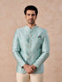 Manyavar Light Blue Brocade Jodhpuri Suit