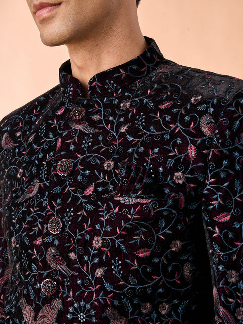 Manyavar Velvety Wine Elegance Jodhpuri Suit