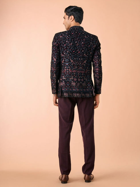 Manyavar Velvety Wine Elegance Jodhpuri Suit