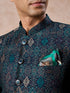 Manyavar Dark Blue Brocade Jodhpuri Suit