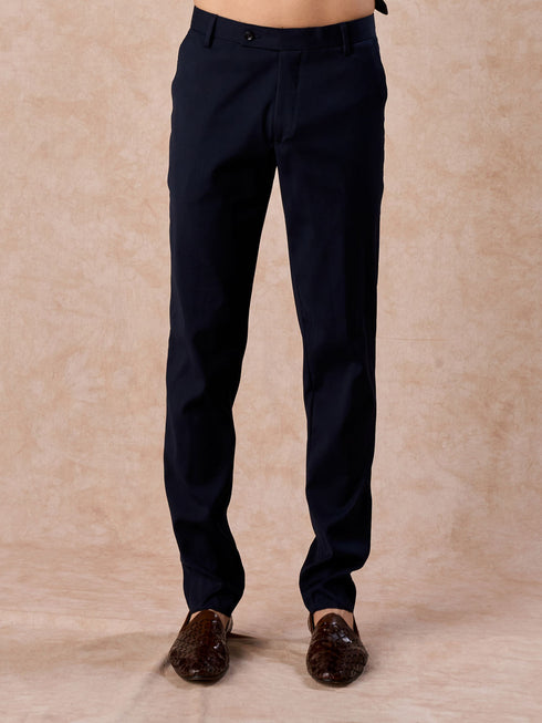 Manyavar Dark Blue Brocade Jodhpuri Suit