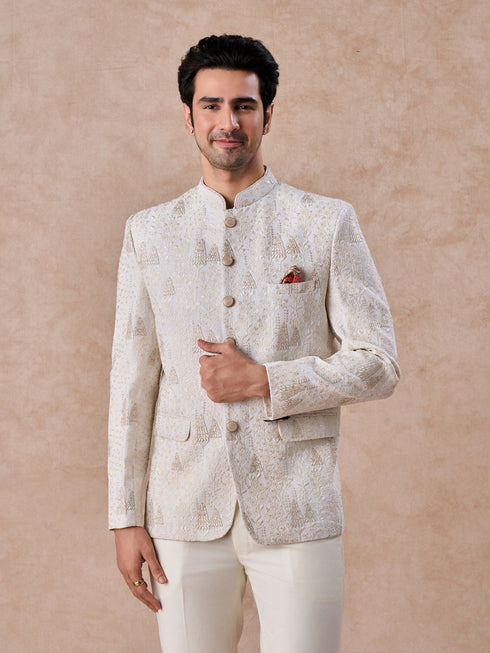 Manyavar Cream Georgette Jodhpuri Suit