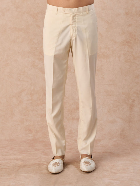 Manyavar Gleaming Cream Satin Jodhpuri Suit