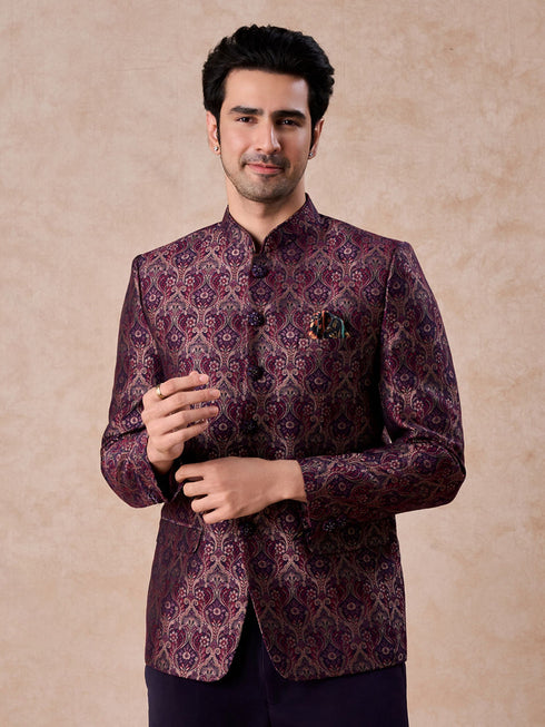 Manyavar Wine Enigma Brocade Jodhpuri Suit