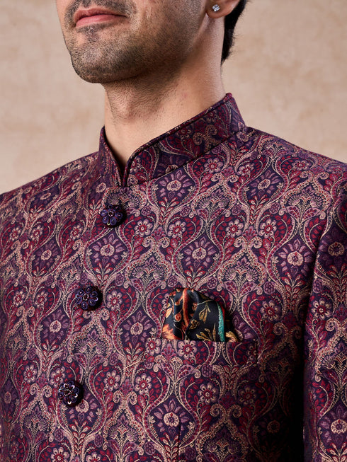 Manyavar Wine Enigma Brocade Jodhpuri Suit
