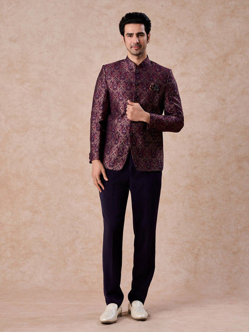 Manyavar Wine Enigma Brocade Jodhpuri Suit