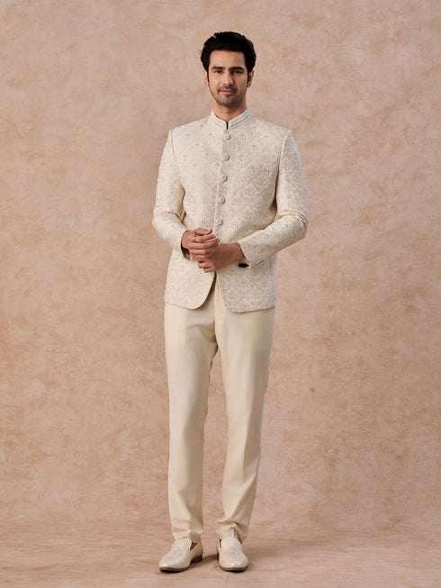 Manyavar Brocade Radiance Cream Jodhpuri Suit