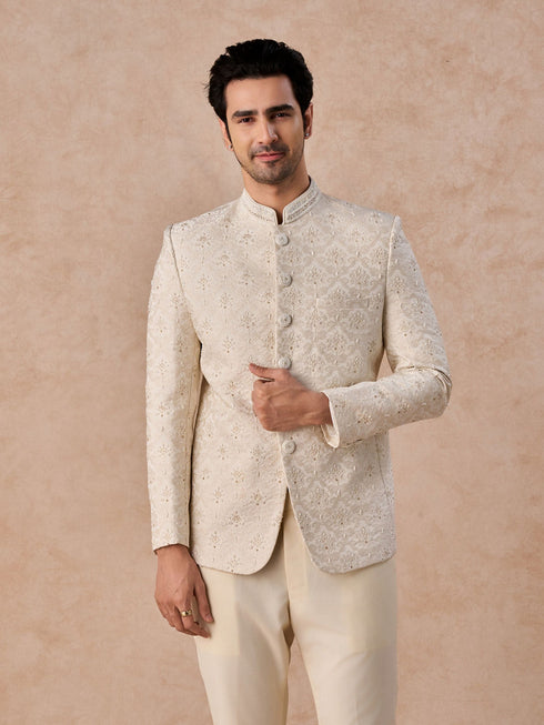 Manyavar Brocade Radiance Cream Jodhpuri Suit
