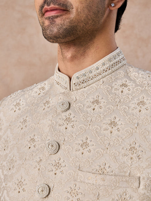 Manyavar Brocade Radiance Cream Jodhpuri Suit