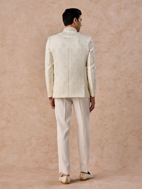 Manyavar Cream Brocade Jodhpuri Suit
