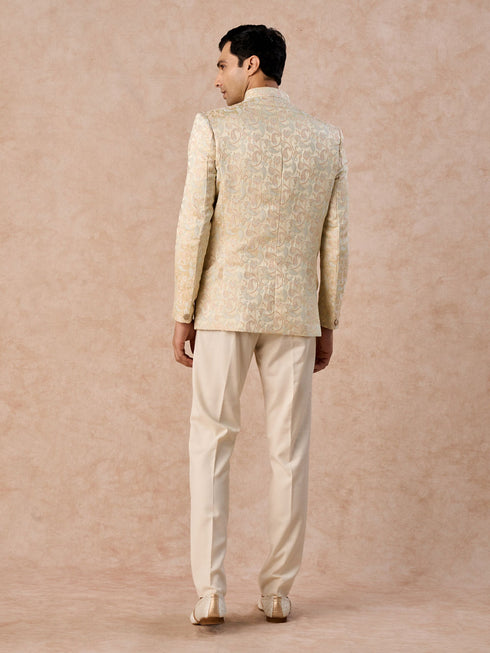 Manyavar Beige Elegance Satin Jodhpuri Suit