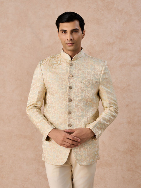 Manyavar Beige Elegance Satin Jodhpuri Suit