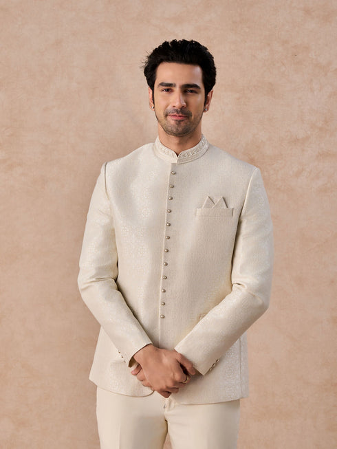 Manyavar Elegant Cream Jodhpuri Suit