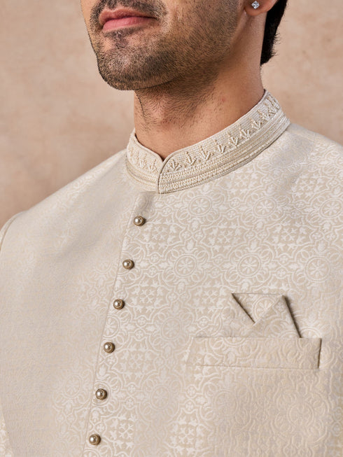 Manyavar Elegant Cream Jodhpuri Suit