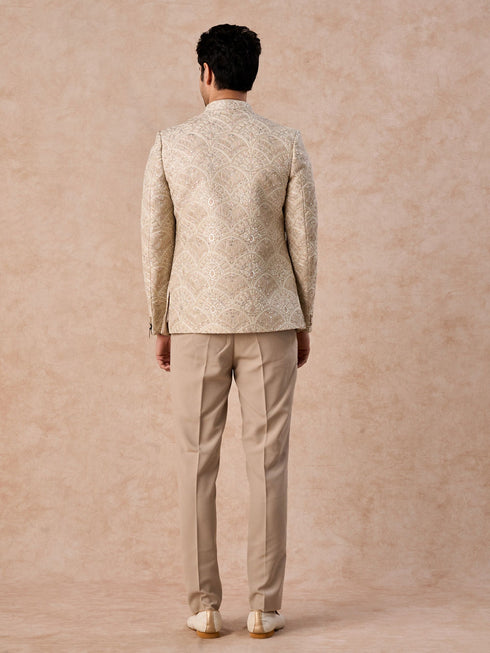 Manyavar Exquisite Beige Open Jodhpuri Suit