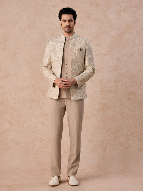 Manyavar Exquisite Beige Open Jodhpuri Suit