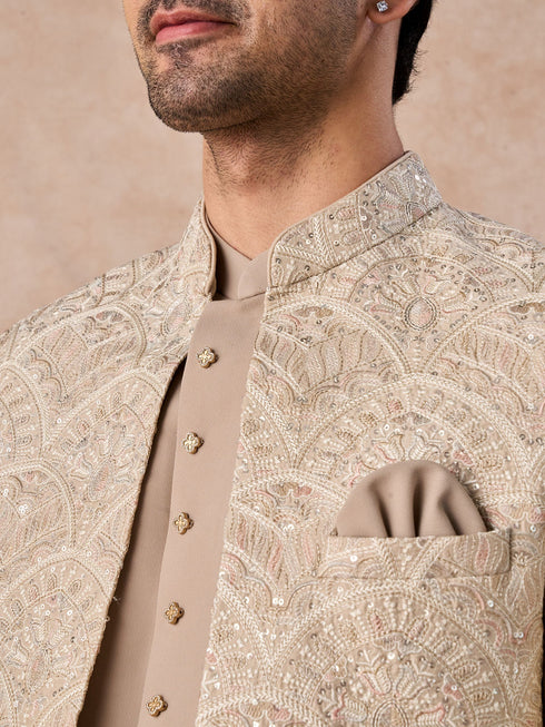Manyavar Exquisite Beige Open Jodhpuri Suit