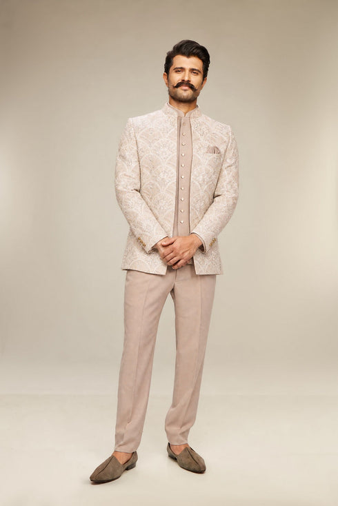 Manyavar Exquisite Beige Open Jodhpuri Suit