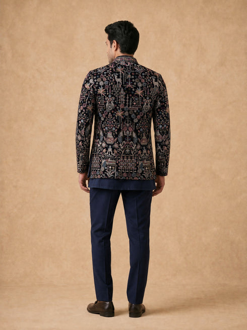 Manyavar Velvety Charm Dark Blue Open Jodhpuri Suit