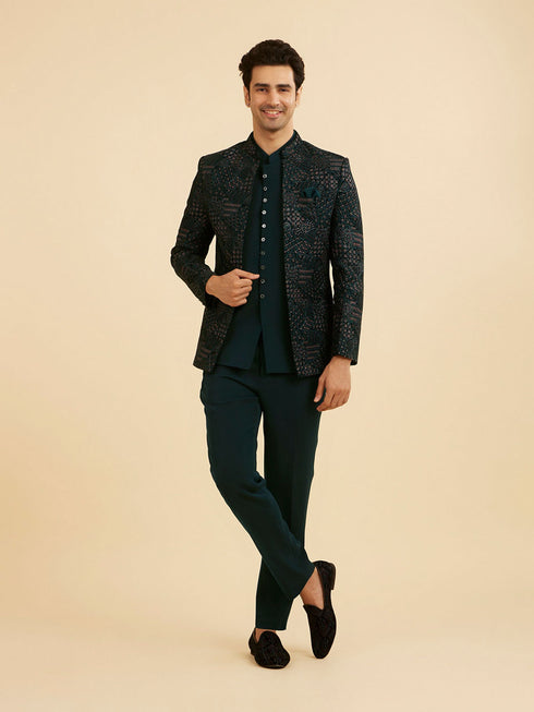 Manyavar Vijay's Emerald Green Velvet Embroidered Jodhpuri Suit