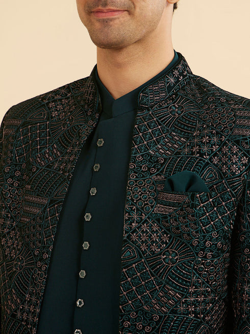 Manyavar Vijay's Emerald Green Velvet Embroidered Jodhpuri Suit