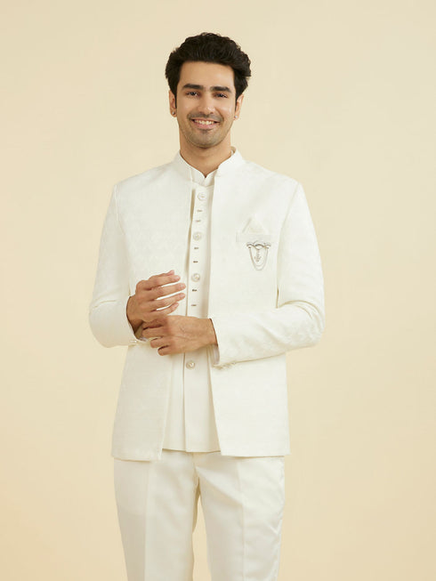 Manyavar Elegant White Open Jodhpuri Suit