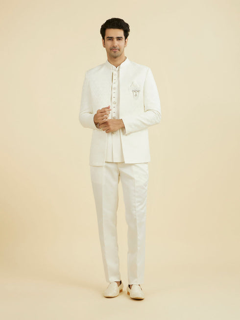 Manyavar Elegant White Open Jodhpuri Suit