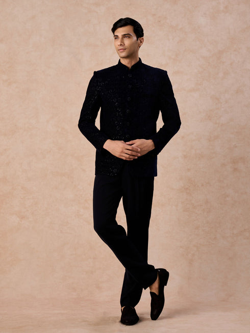 Manyavar Velvety Blue Regalia Jodhpuri Suit