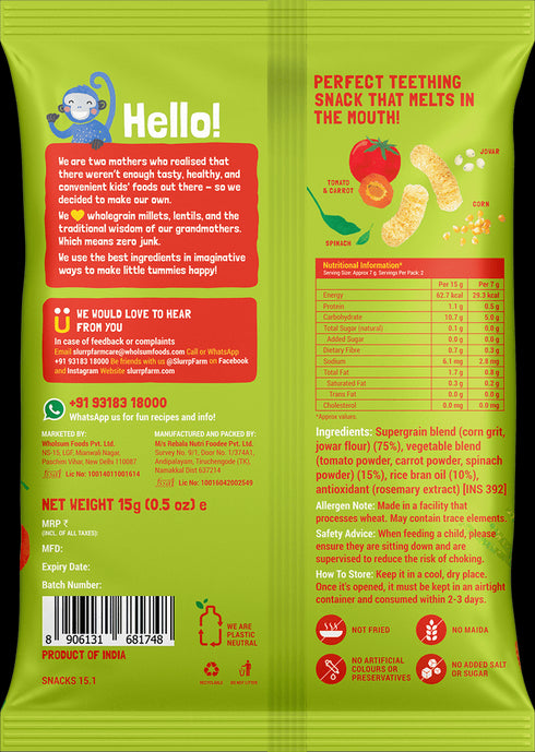 Slurrp Farm Teething Millet Puffs - Carrot Flavour