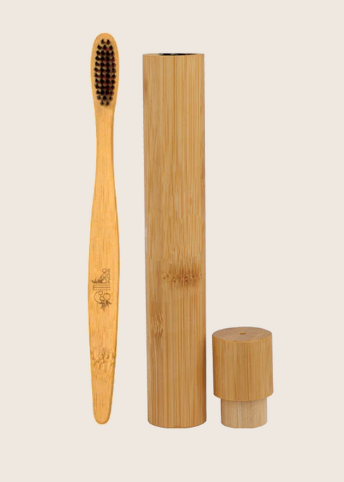 Bamboo India Bamboo Case with Flat Handle Charcoal Brush