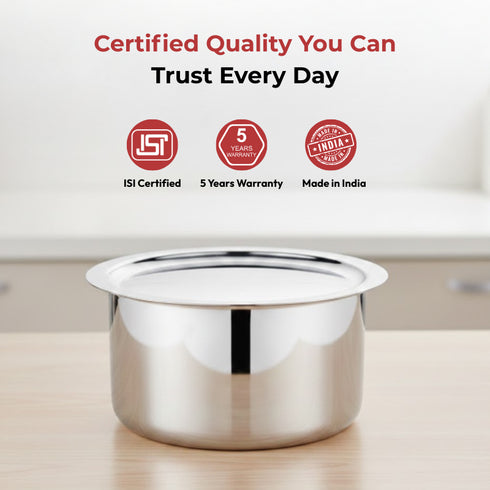 Vinod Doniv Titanium Triply Stainless Steel Tope with Cover 18 cms 3000 ml Capacity Induction Friendly