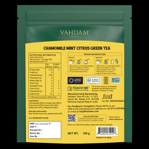 Vahdam Tea Chamomile Mint Citrus Green Tea