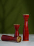 The India Craft House Channapatna Wood Craft Candle Stands | Warm Red