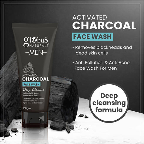 Globus Naturals Charcoal Anti-Pollution Face Care Combo For Men Set of 3