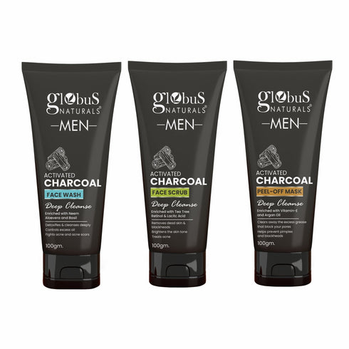 Globus Naturals Charcoal Anti-Pollution Face Care Combo For Men Set of 3