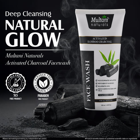 Multani Pharmaceuticals Limited Multani Naturals Charcoal Face Wash for Men & Women Detox & Deep Cleanse with Activated Bamboo Charcoal Oil Control Acne Prone Skin