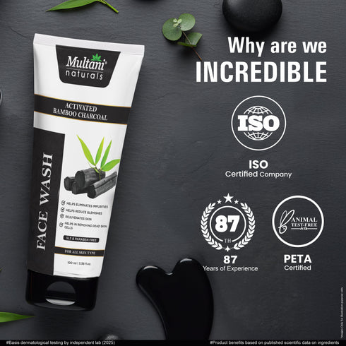 Multani Pharmaceuticals Limited Multani Naturals Charcoal Face Wash for Men & Women Detox & Deep Cleanse with Activated Bamboo Charcoal Oil Control Acne Prone Skin