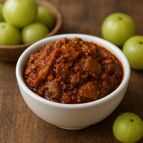 Mithos Amla Thokku Pickle  with garlic