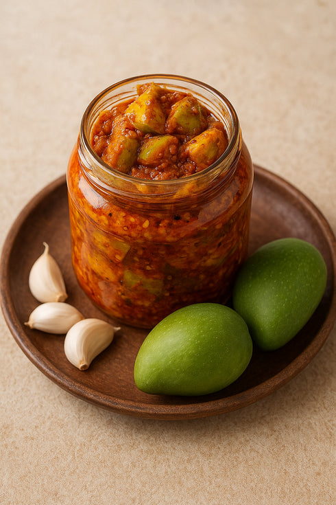 Mithos Andhra Avakaya Pickle (Mango) with garlic