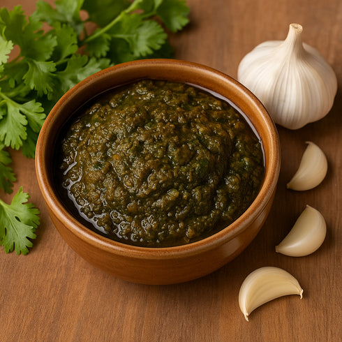 Mithos Kothimeera pickle (Coriander leaves) with garlic