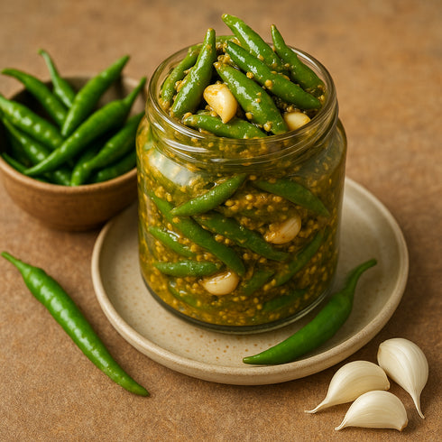 Mithos Green Chilli Pickle with garlic