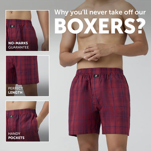 XYXX Checkmate Combed Cotton Boxer Shorts Brit Red